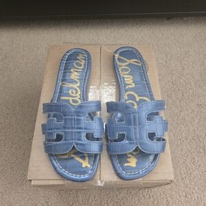 Sam Edelman Denim Blue Cutout Slide Sandals. Size 5